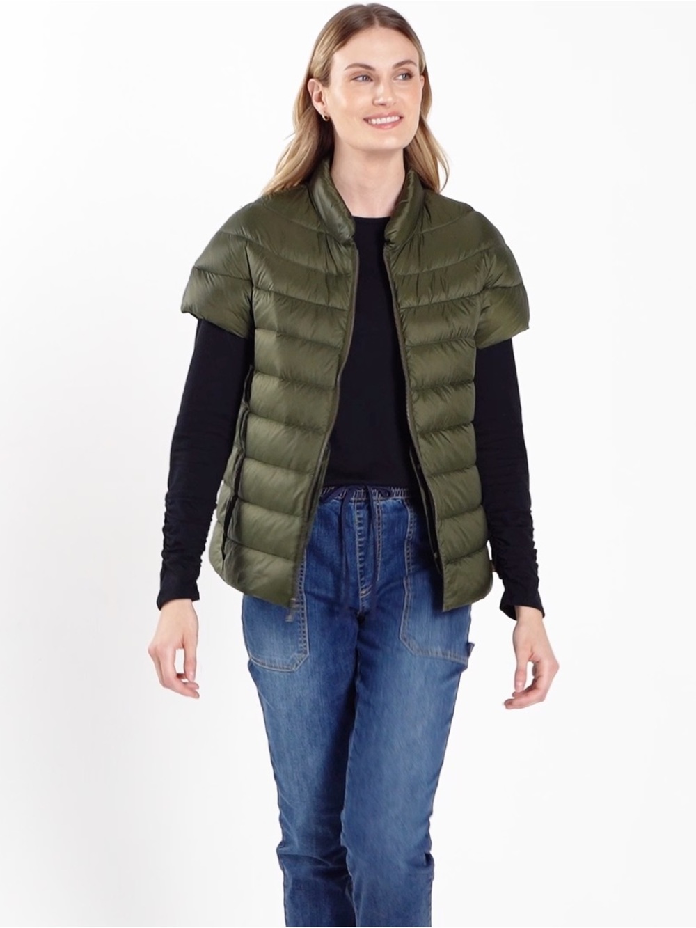 Martha Stewart Down Filled Machine Washable Puffer Jacket Size Large Green